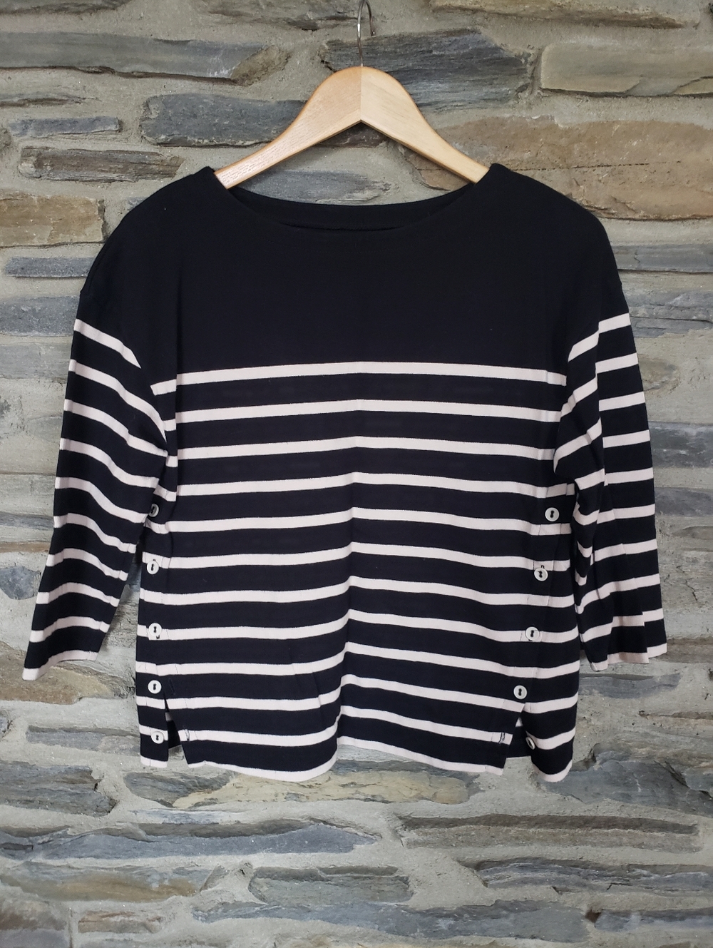 Garnet Hill Striped Boatneck 3/4 Sleeve Shirt Small